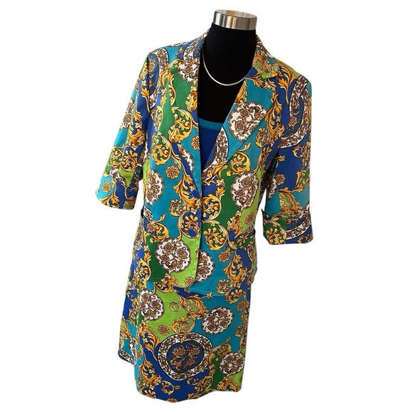 Vintage Other - Vintage Linea by Louis Dell’Olio filigree 3 piece lined skirt suit blue green M